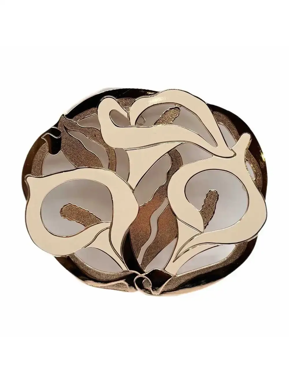 Vintage Wm. A. Rogers Calla Lily Trivet – Gold Tone Metal – White Enamel